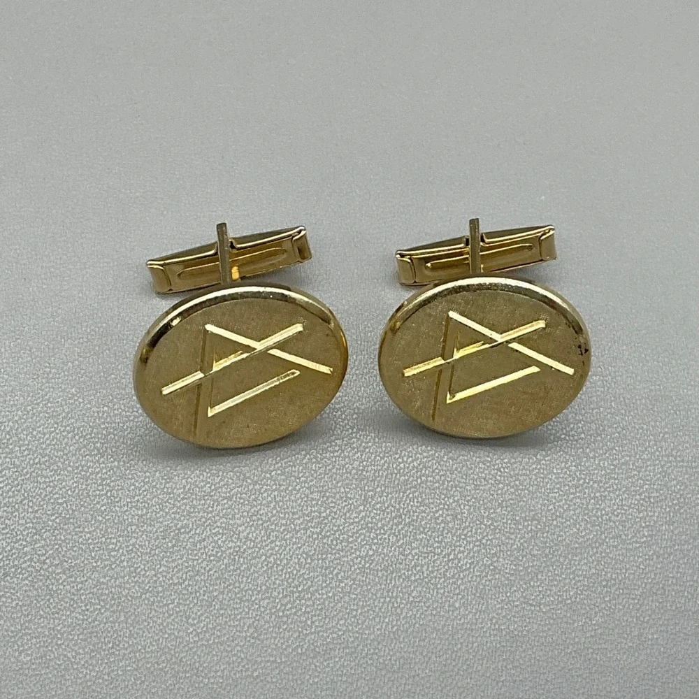 VVintage Gold Tone Round Cufflinks Geometric Modernist Abstract Men's Jewelry